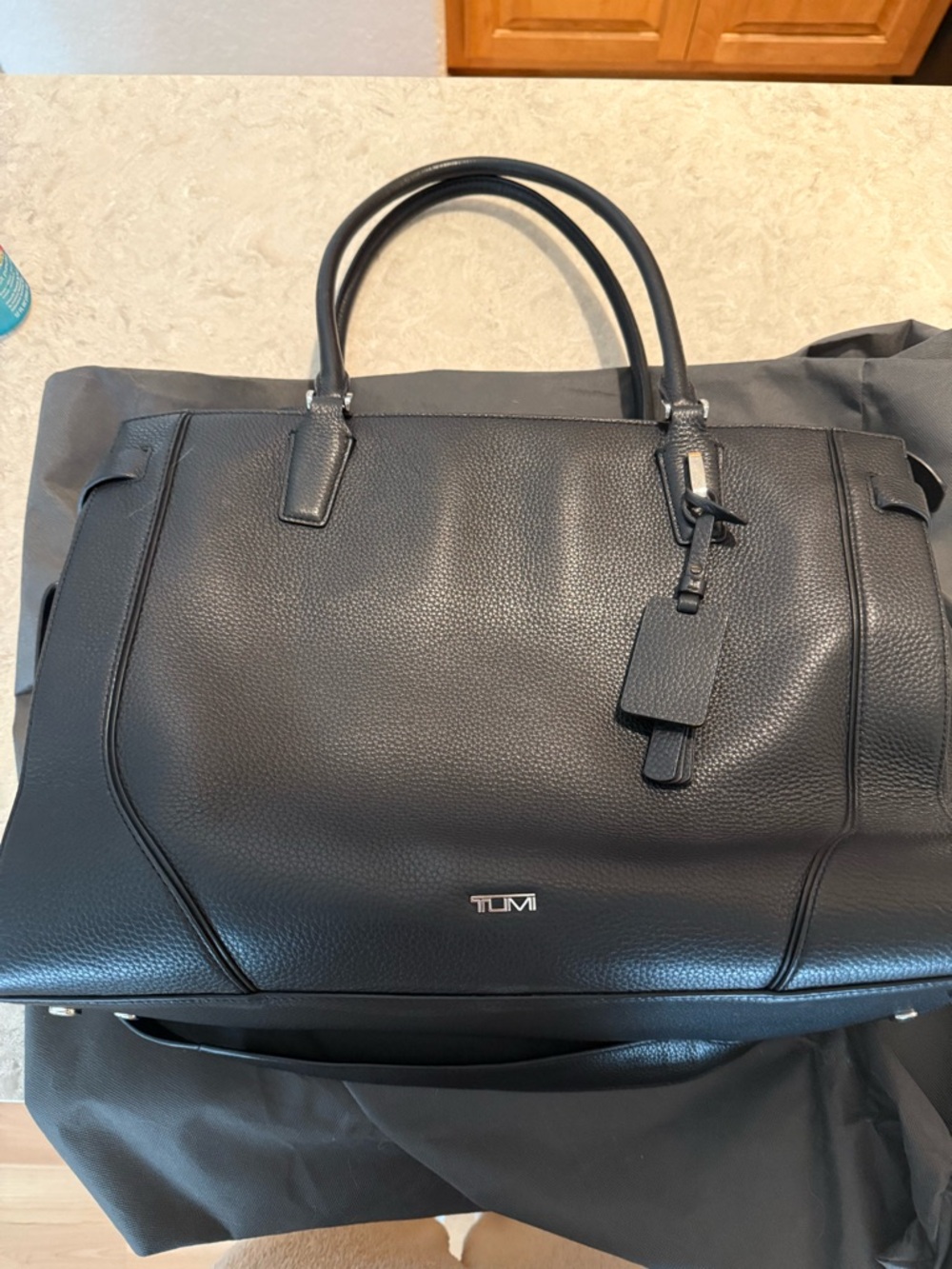 TUMI Black Leather Travel Tote Bag
